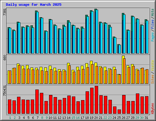 Daily usage for March 2025